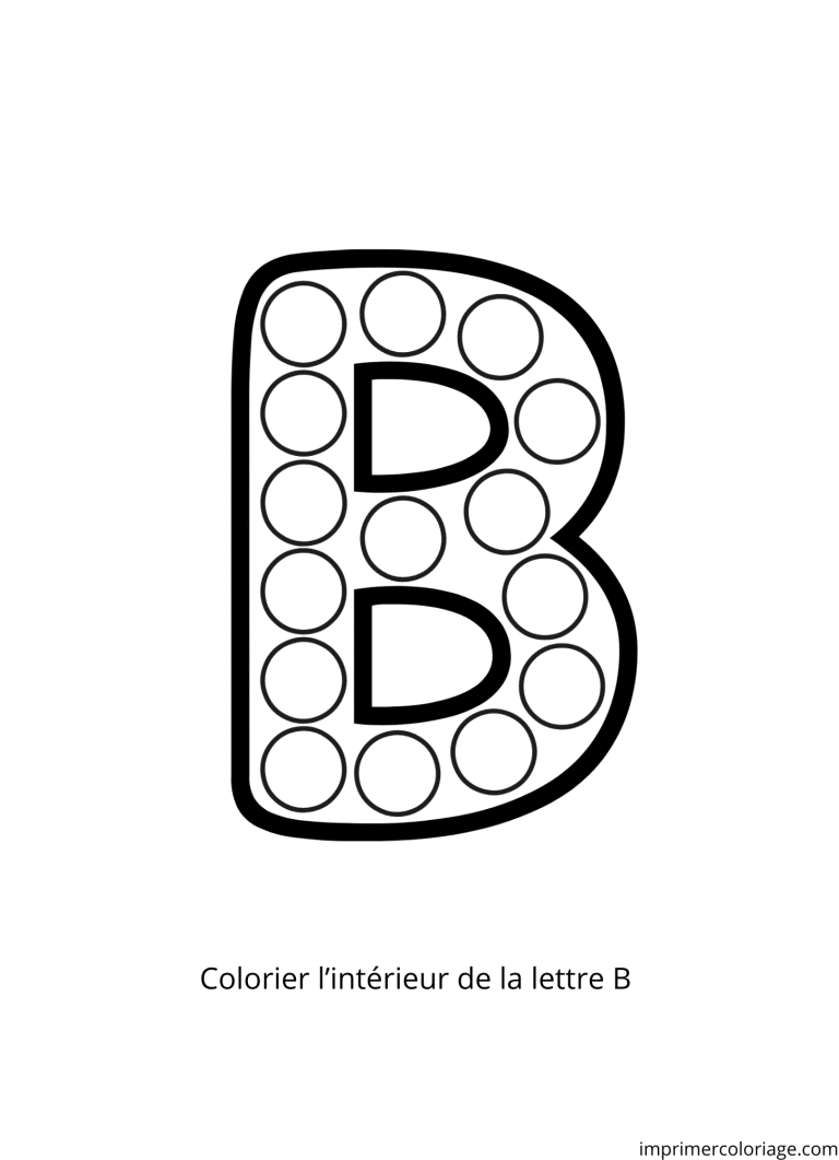 Coloriage de la lettre B avec des points - dessin gratuit &agrave; imprimer