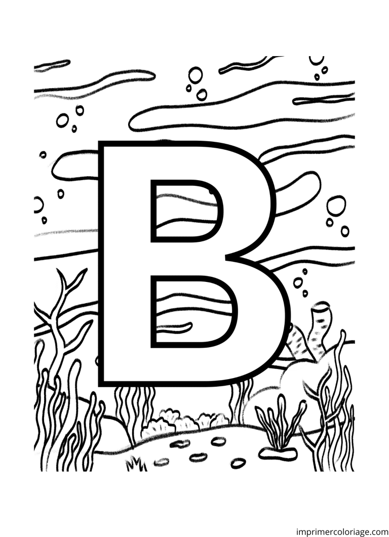 Coloriage de la lettre B dans l'oc&eacute;an - dessin gratuit &agrave; imprimer
