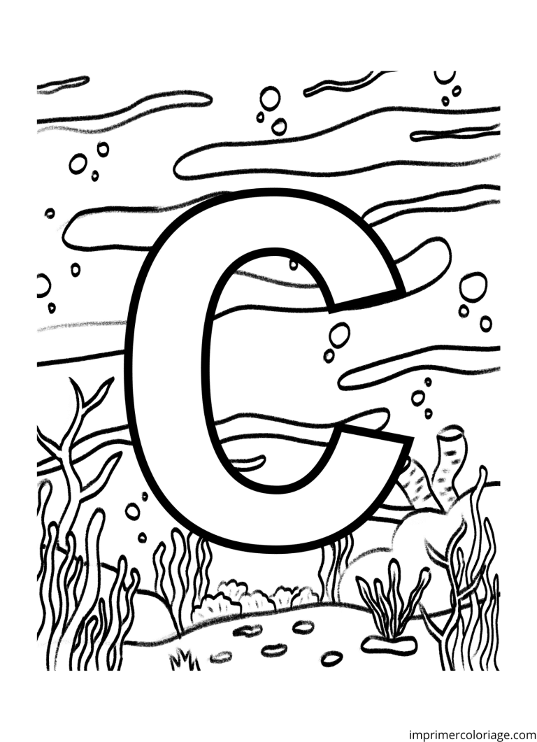 Coloriage de la lettre C dans l’océan à imprimer Coloriage de la lettre C dans l'océan - dessin gratuit à imprimer