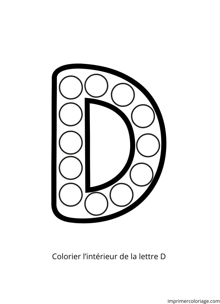 Coloriage de la lettre D avec des points - dessin gratuit &agrave; imprimer