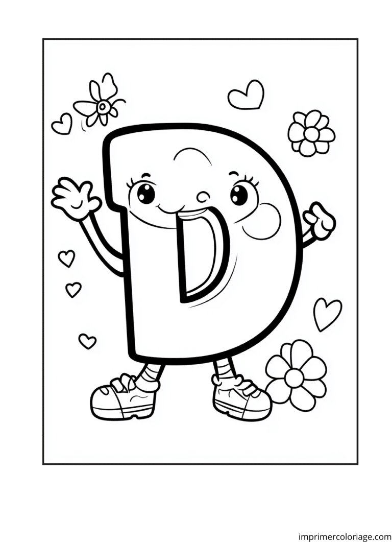 Coloriage de la lettre D drole - dessin gratuit &agrave; imprimer