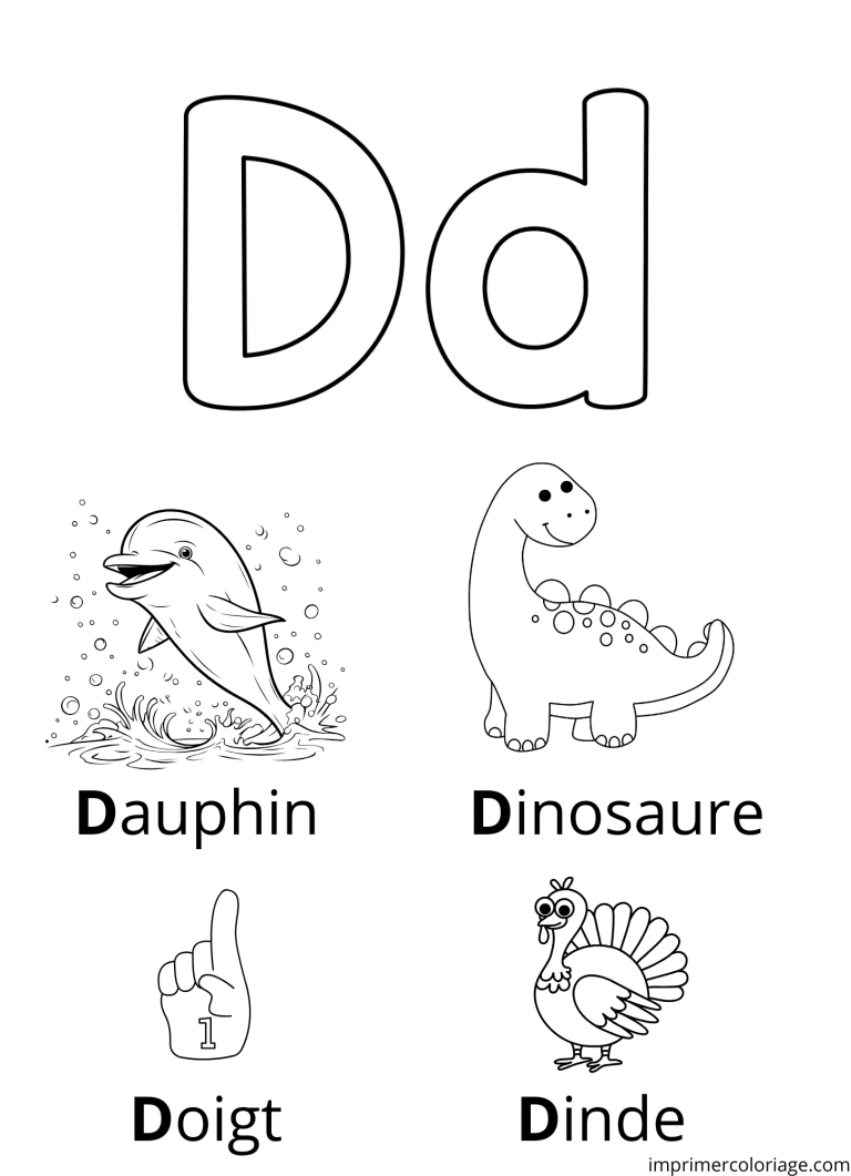 Coloriage de la lettre D en majuscule et minuscule - dessin gratuit &agrave; imprimer