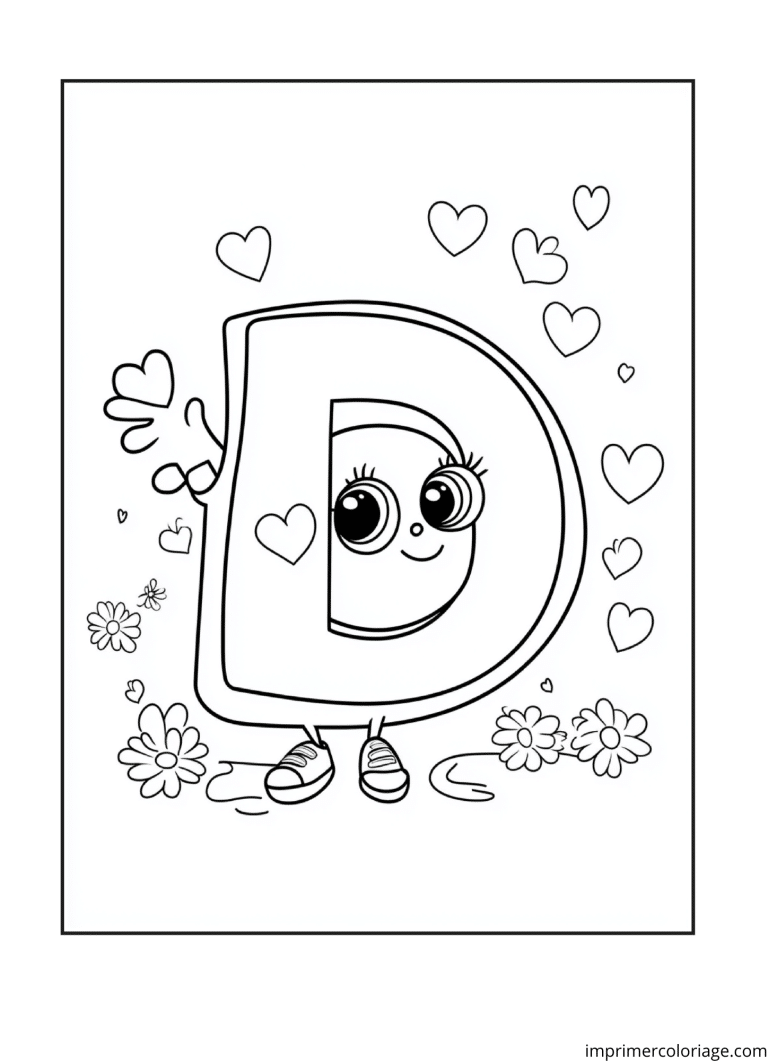 Coloriage de la lettre D rigolo - dessin gratuit &agrave; imprimer