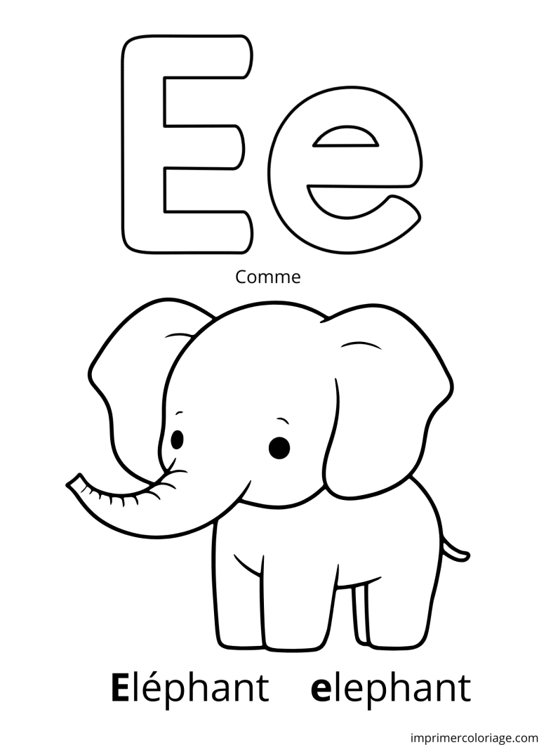 Coloriage de la lettre E comme elephant à imprimer Coloriage de la lettre E comme elephant - dessin gratuit à imprimer
