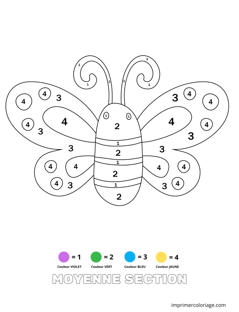 Coloriage magique MS PAPILLON facile - dessin gratuit &agrave; imprimer