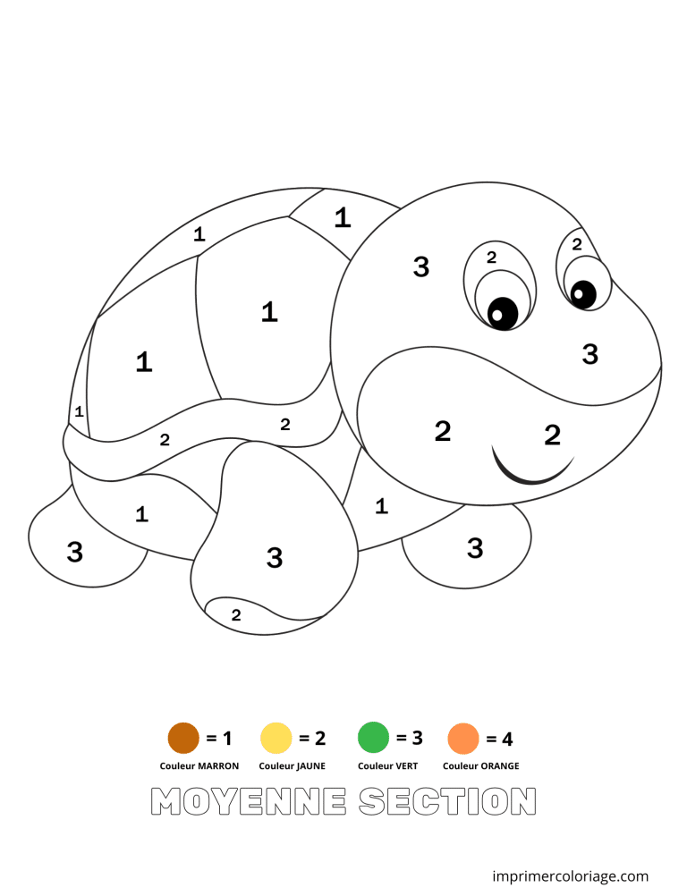 Coloriage magique MS tortue - dessin gratuit &agrave; imprimer