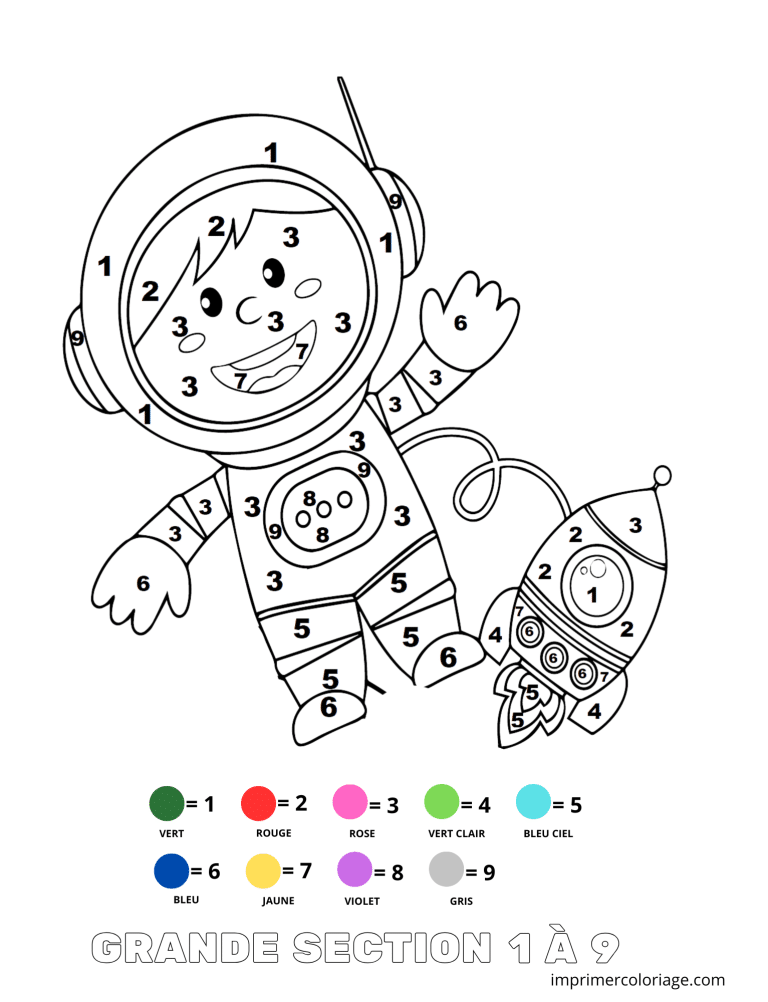 Coloriage magique astronaute GS 1 &agrave; 8 - dessin gratuit &agrave; imprimer