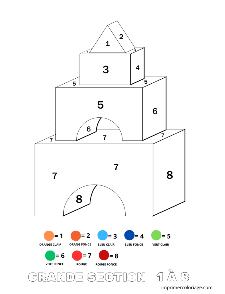 Coloriage magique chateau fort GS 1 &agrave; 7 - dessin gratuit &agrave; imprimer
