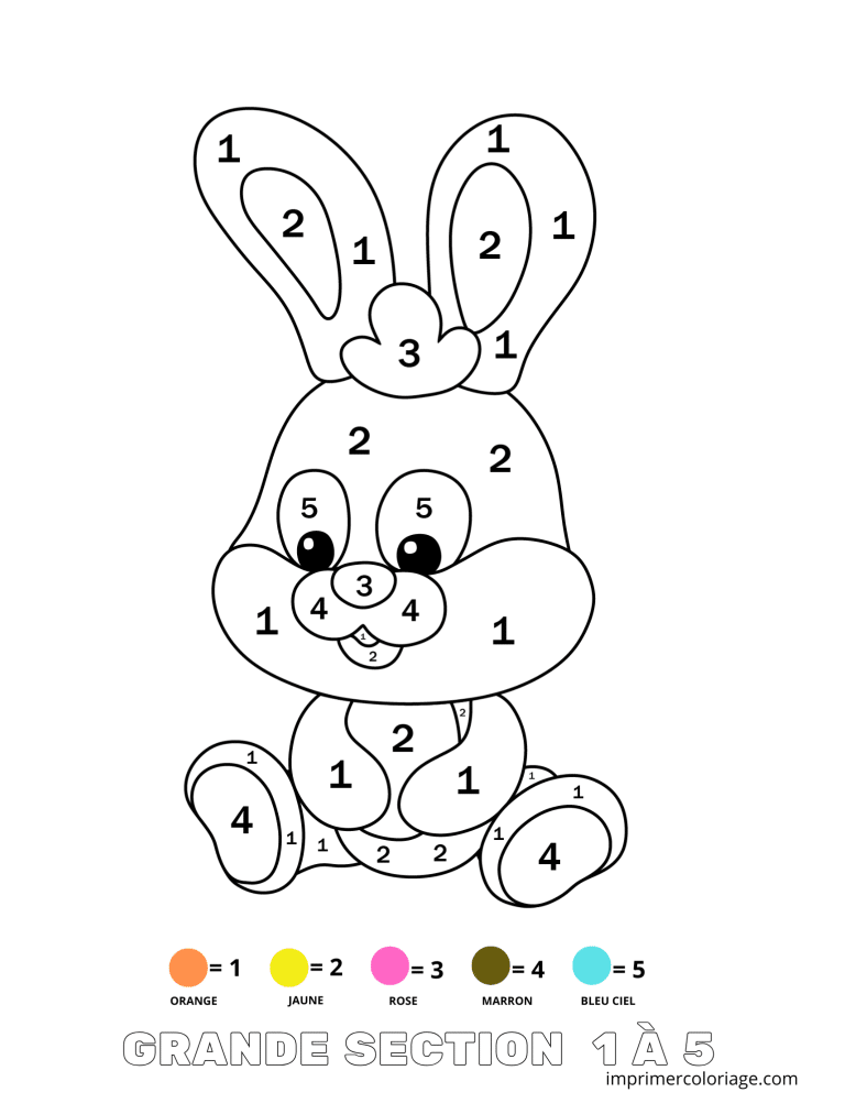 Coloriage magique lapin de paques facile GS 1 &agrave; 6 - dessin gratuit &agrave; imprimer