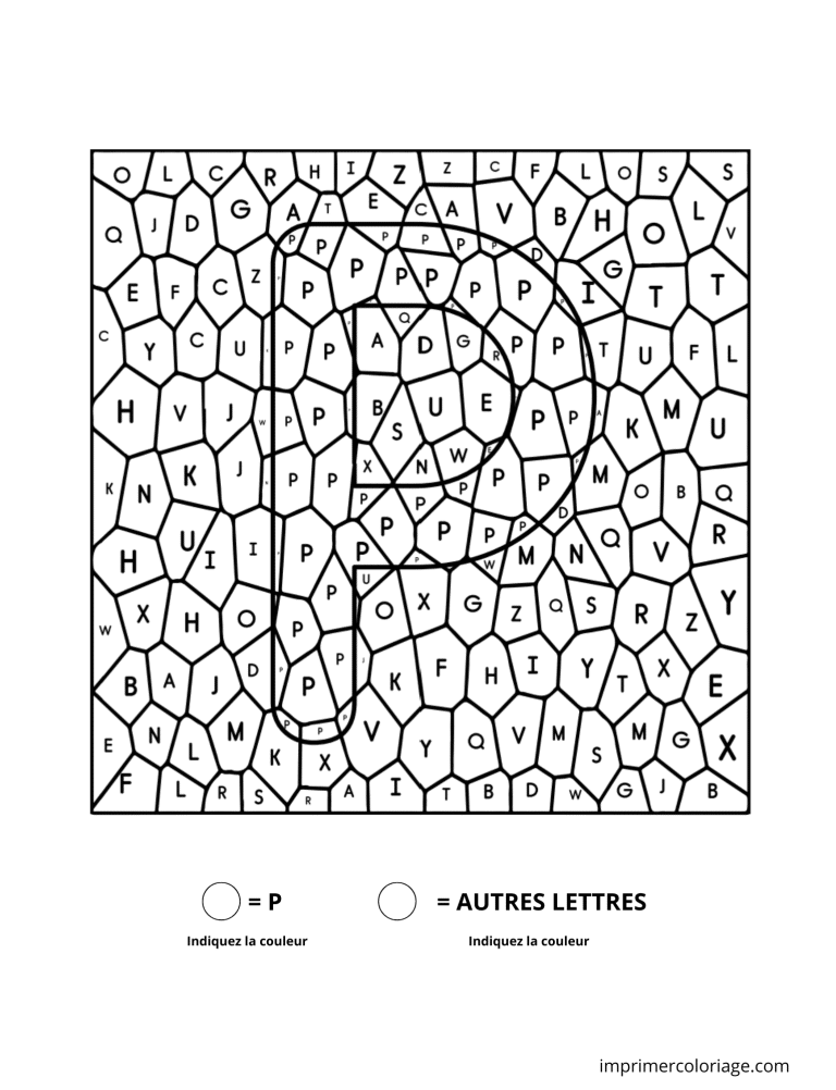 Coloriage magique lettre P à imprimer Coloriage magique lettre P - dessin gratuit à imprimer