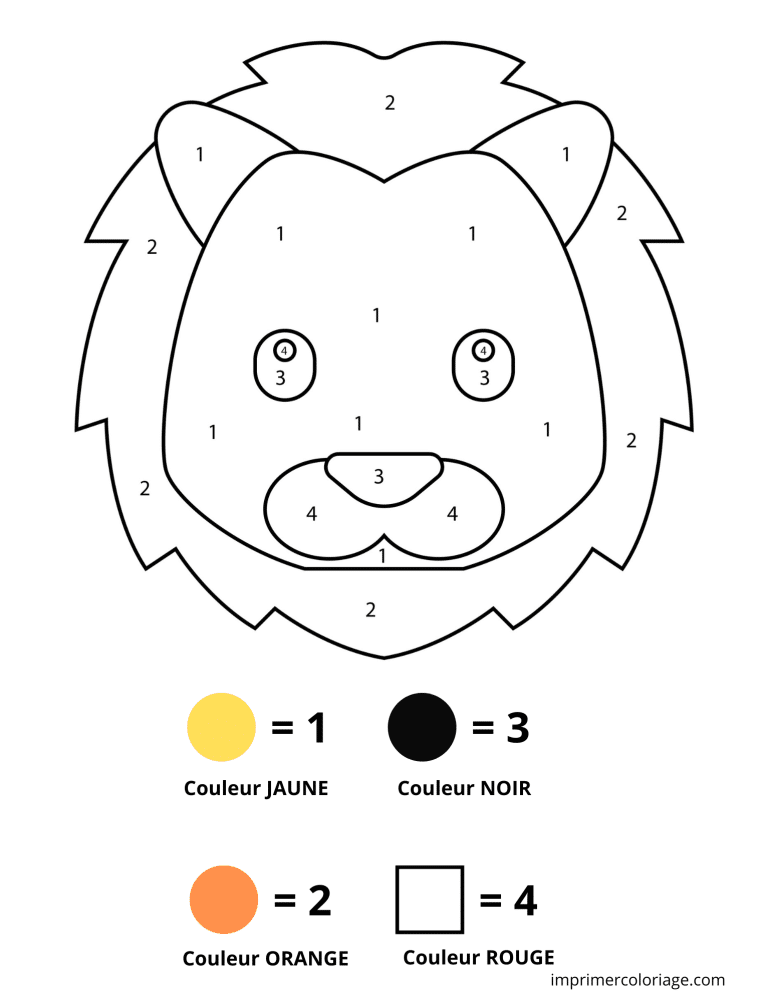 Coloriage magique maternelle petite section lion - dessin gratuit &agrave; imprimer