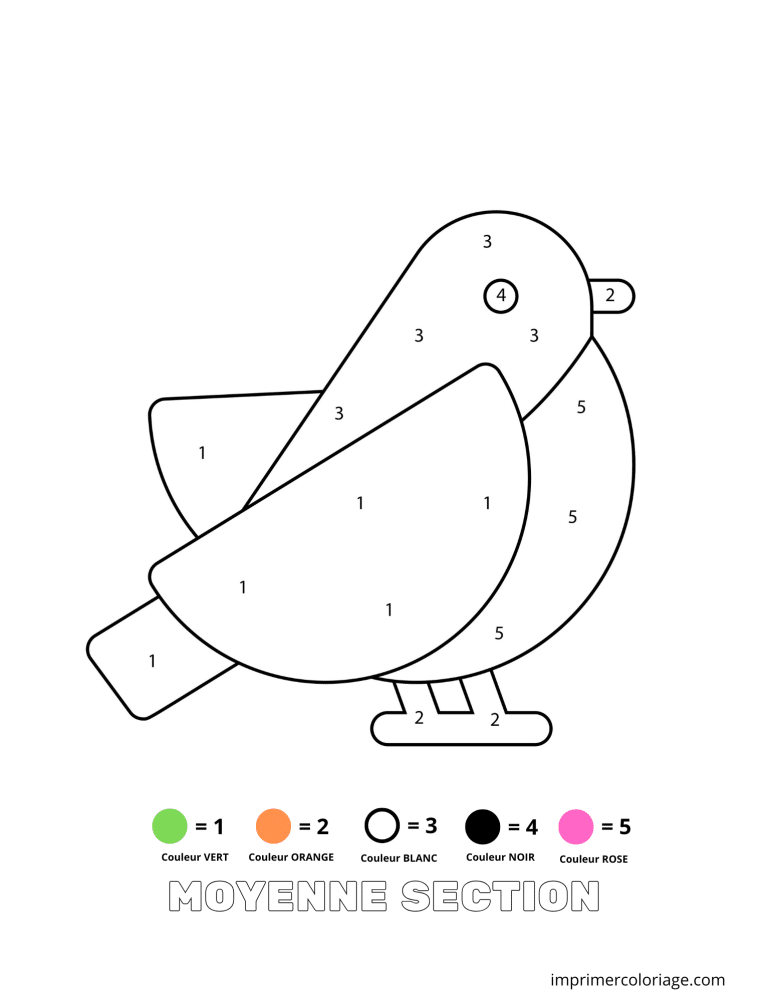 Coloriage magique moyenne section OISEAU facile - dessin gratuit &agrave; imprimer