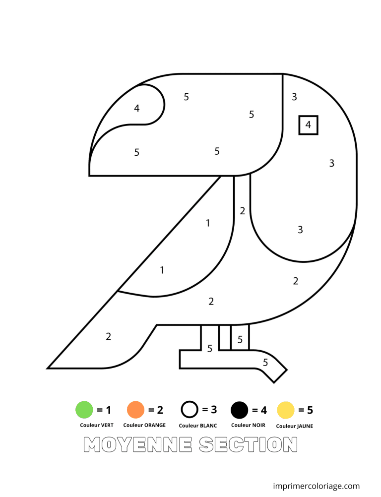 Coloriage magique moyenne section TOUCAN facile - dessin gratuit &agrave; imprimer