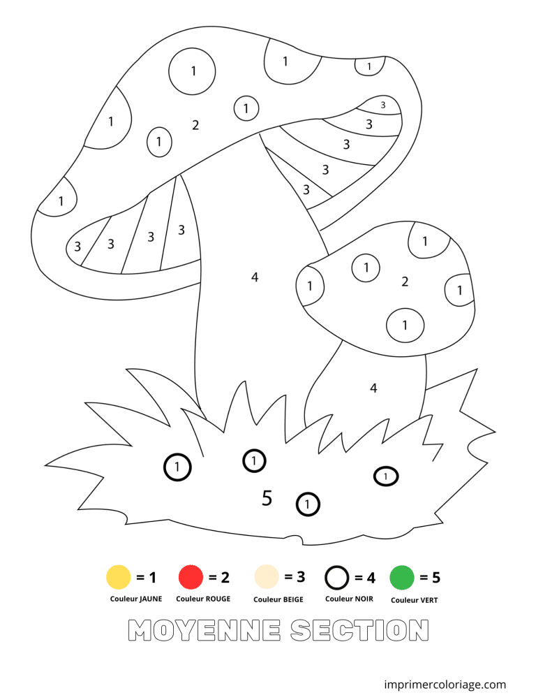 Coloriage magique moyenne section automne champignon - dessin gratuit &agrave; imprimer