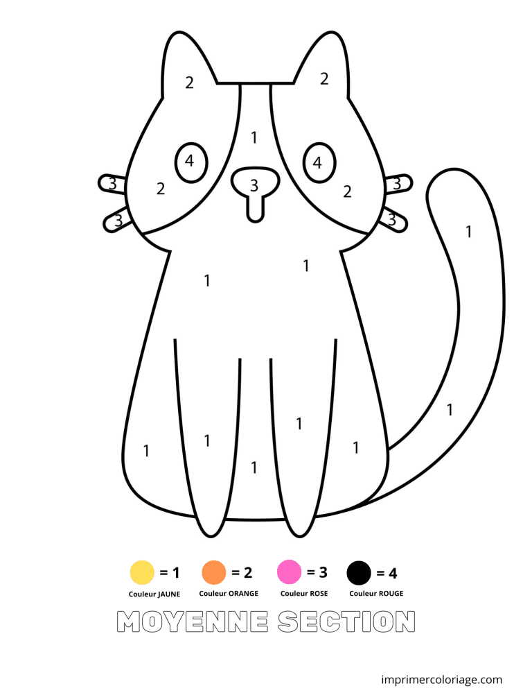Coloriage magique moyenne section chat facile - dessin gratuit &agrave; imprimer