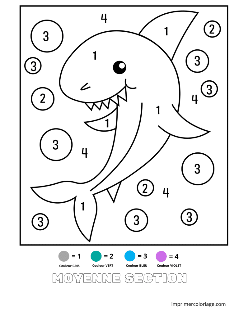 Coloriage magique moyenne section requin - dessin gratuit &agrave; imprimer