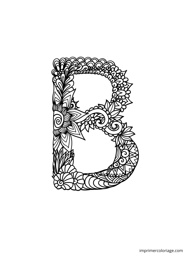 Colorier la lettre B en mandala (majuscule et minuscule) - dessin gratuit &agrave; imprimer