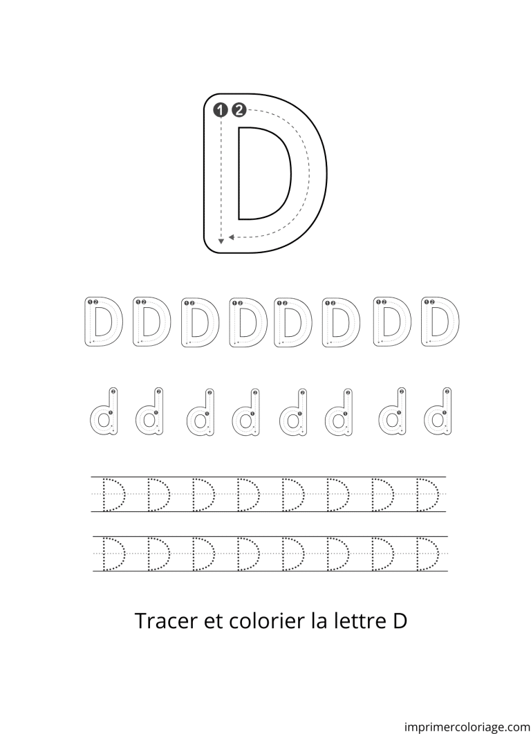 Colorier la lettre D de l'alphabet (2) - dessin gratuit &agrave; imprimer