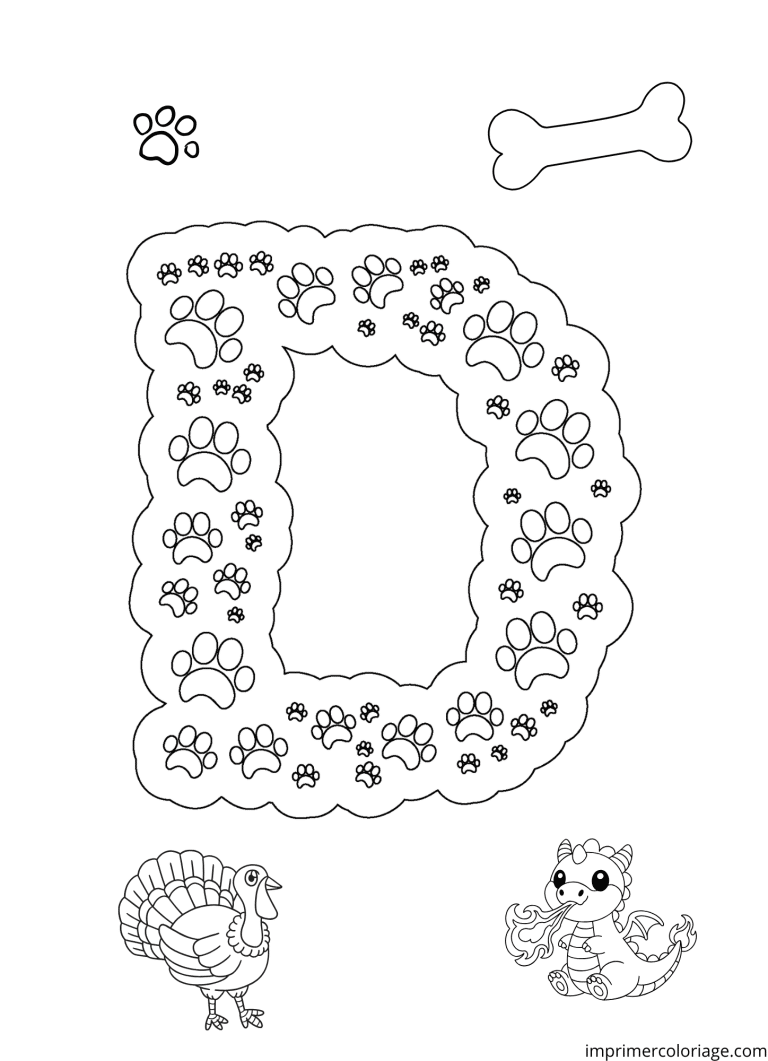 Colorier la lettre D de l'alphabet - dessin gratuit &agrave; imprimer