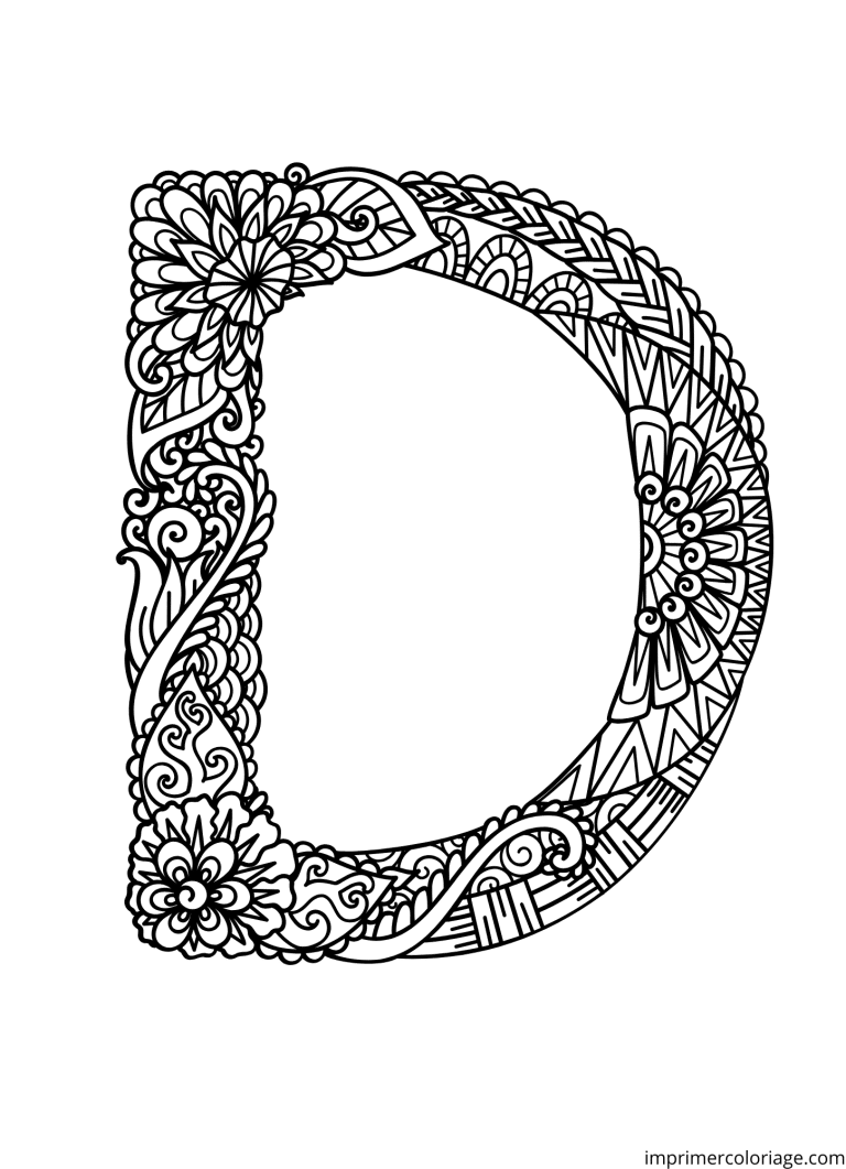 Colorier la lettre d en mandala (majuscule et minuscule) - dessin gratuit &agrave; imprimer