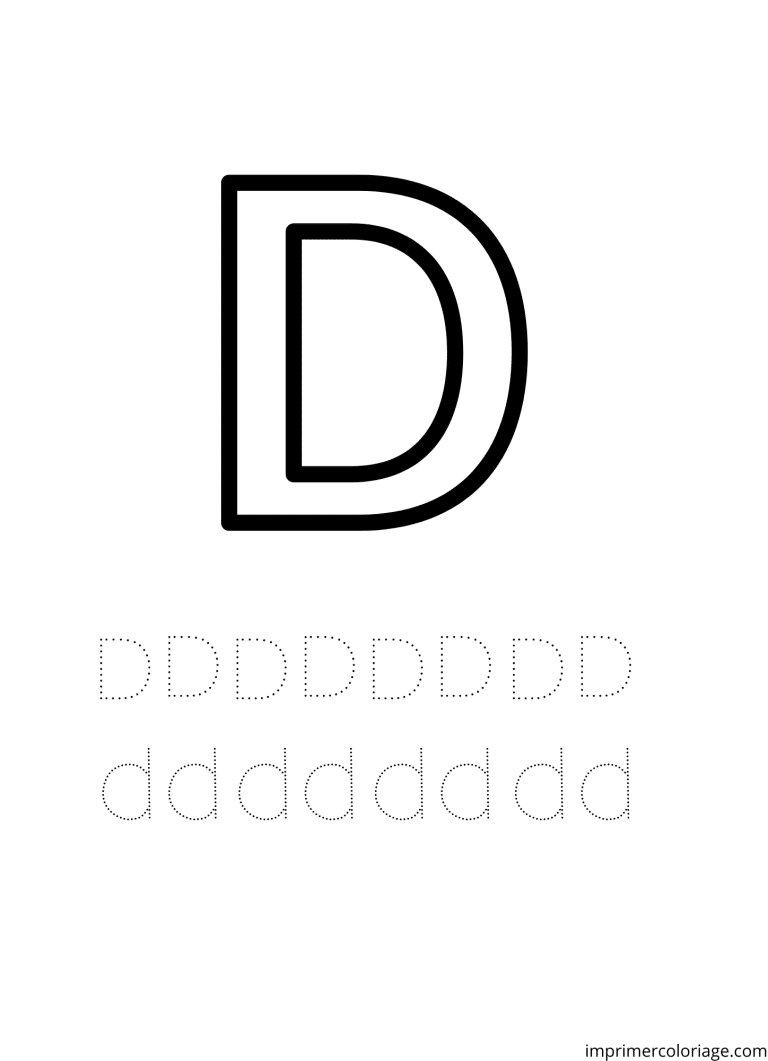 Colorier la lettre d en pointill&eacute; - dessin gratuit &agrave; imprimer