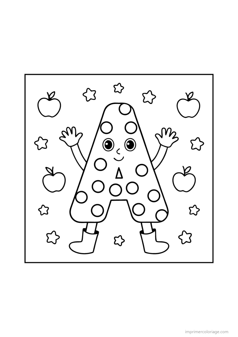 coloriage lettre a bonhomme etoiles - dessin gratuit &agrave; imprimer