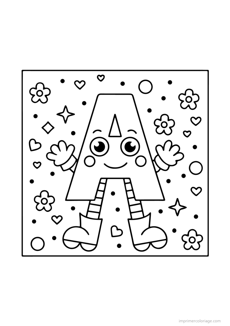coloriage lettre a bonhomme fleurs - dessin gratuit &agrave; imprimer