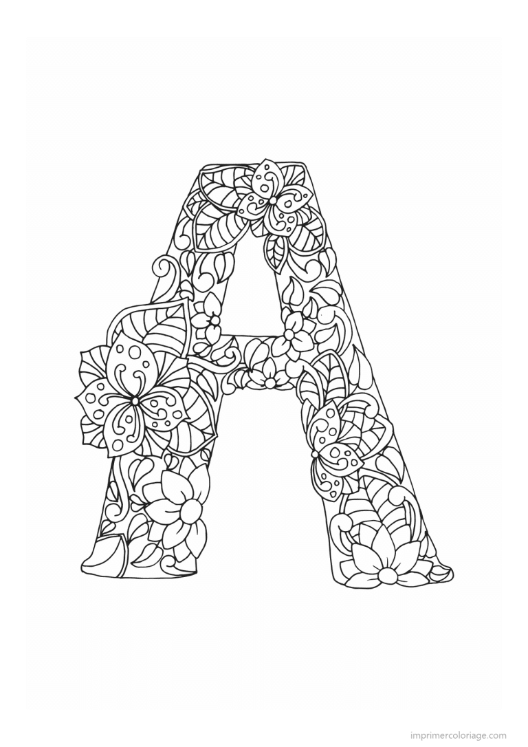 coloriage lettre a fleurs zen - dessin gratuit &agrave; imprimer