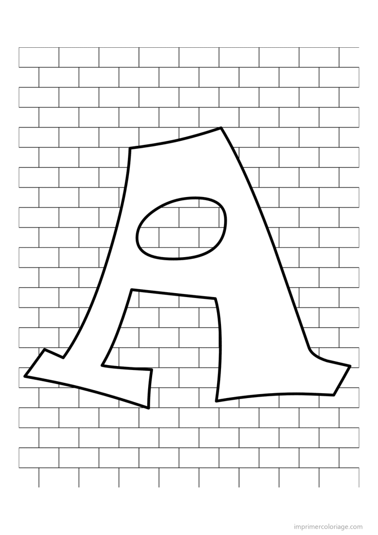 coloriage lettre a mur de briques - dessin gratuit &agrave; imprimer