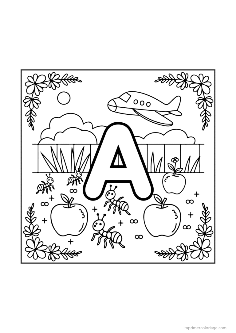 coloriage lettre a objets animaux - dessin gratuit &agrave; imprimer
