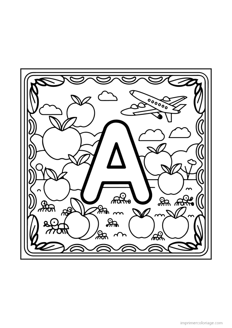 coloriage lettre a scene illustree - dessin gratuit &agrave; imprimer