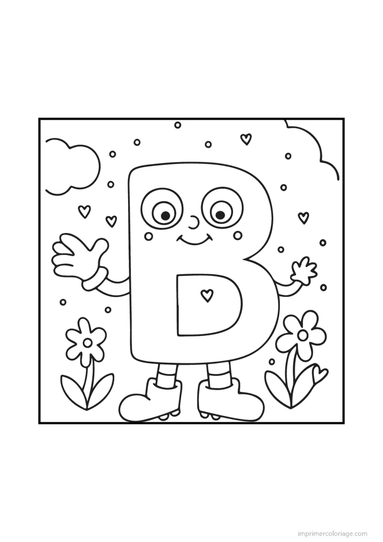 coloriage lettre b bonhomme doodle - dessin gratuit &agrave; imprimer