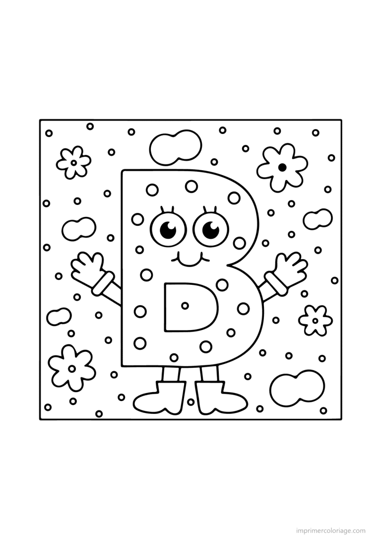 coloriage lettre b bonhomme fleurs - dessin gratuit &agrave; imprimer