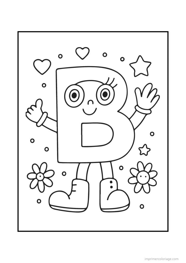 coloriage lettre b bonhomme souriant - dessin gratuit &agrave; imprimer