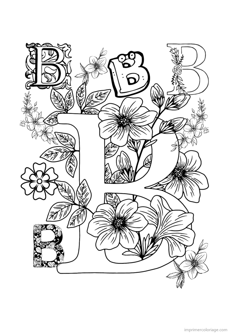 coloriage lettre b fleurs realistes - dessin gratuit &agrave; imprimer