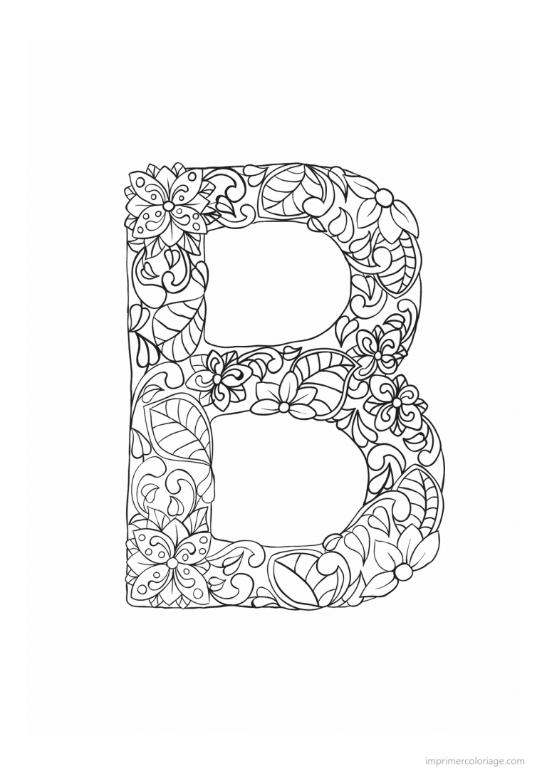 coloriage lettre b fleurs zen - dessin gratuit &agrave; imprimer