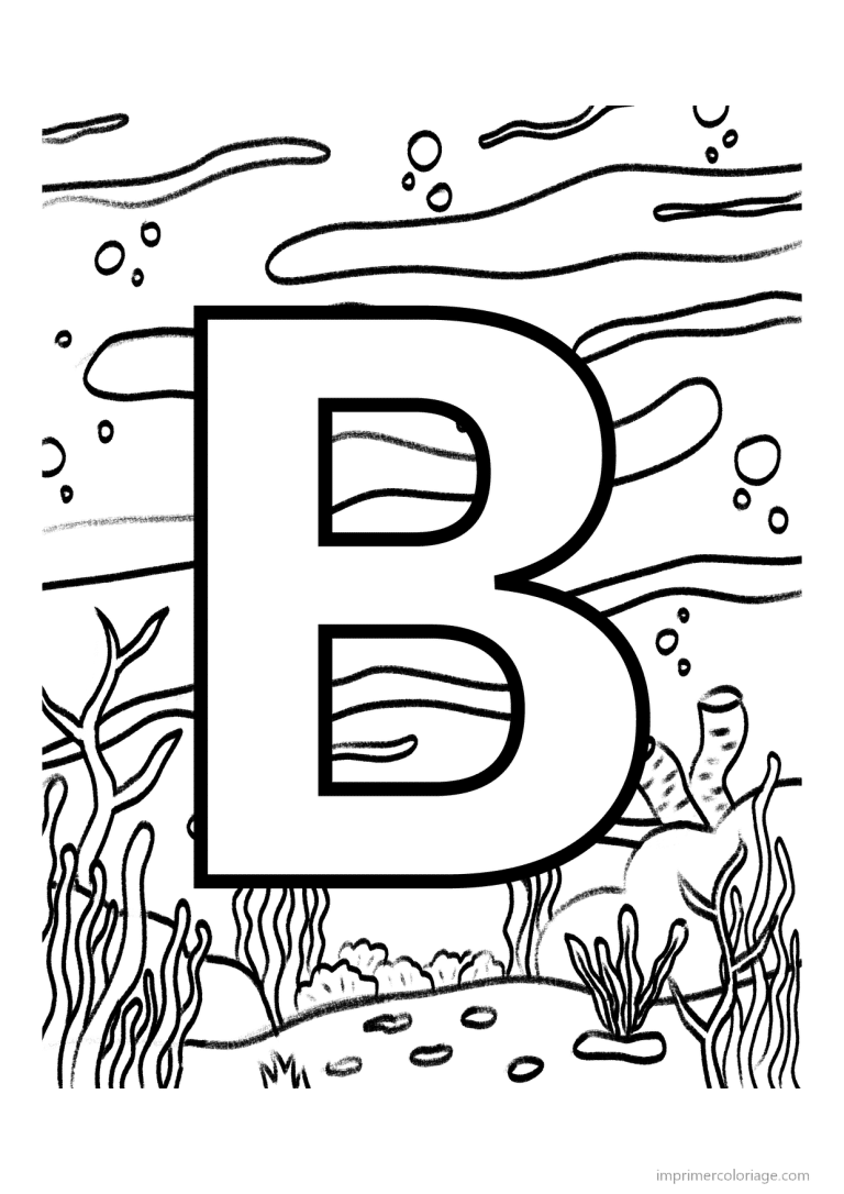 coloriage lettre b fond marin - dessin gratuit &agrave; imprimer