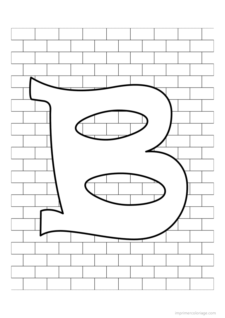 coloriage lettre b mur de briques - dessin gratuit &agrave; imprimer