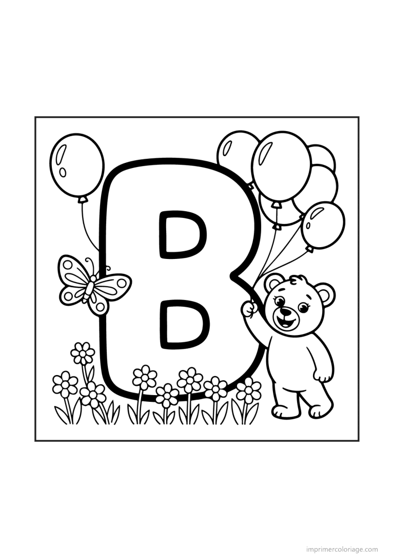coloriage lettre b objets animaux - dessin gratuit &agrave; imprimer