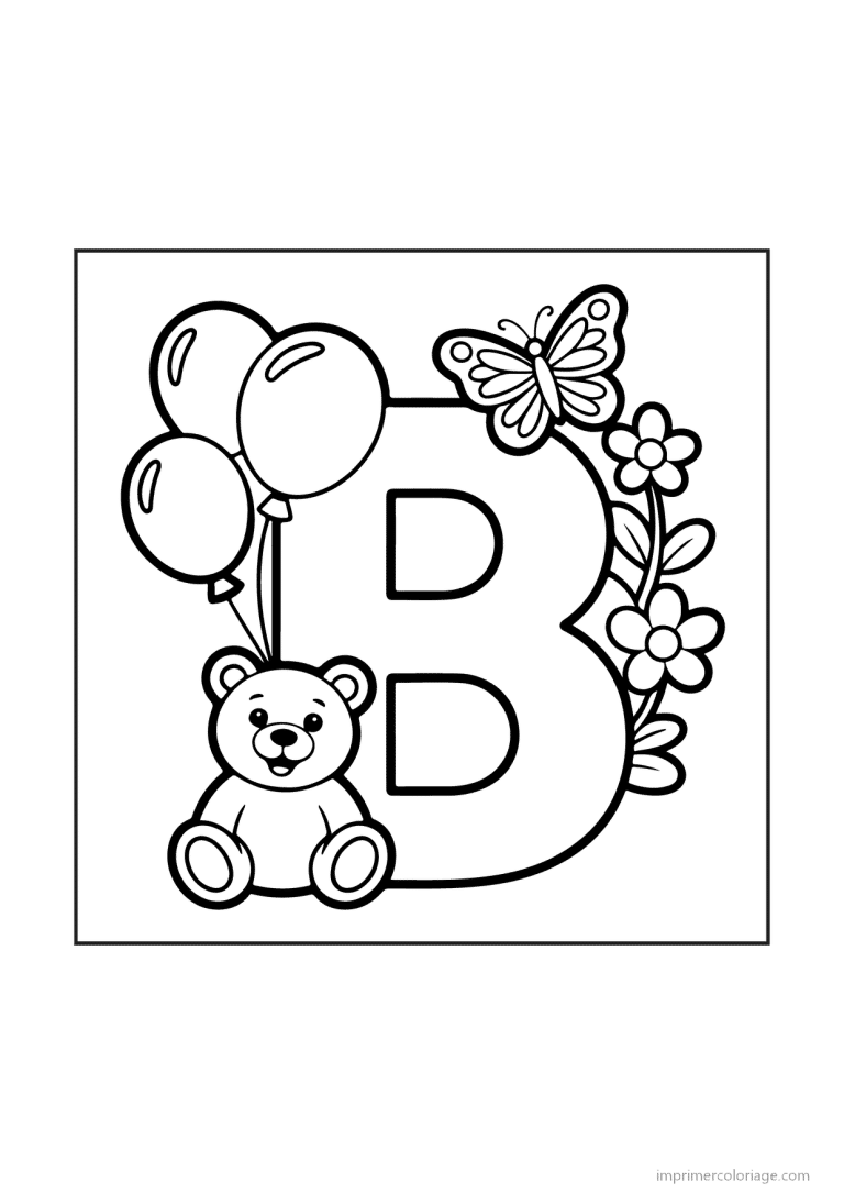 coloriage lettre b scene illustree - dessin gratuit &agrave; imprimer
