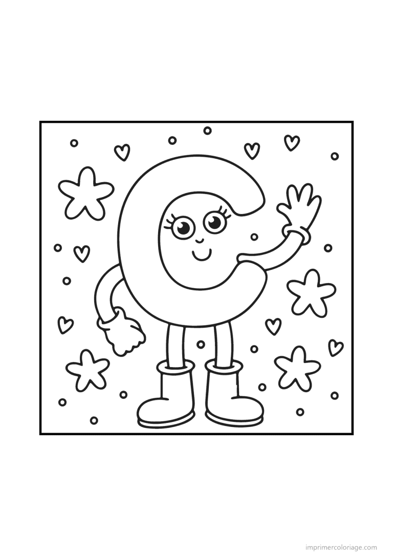 coloriage lettre c bonhomme doodle - dessin gratuit &agrave; imprimer