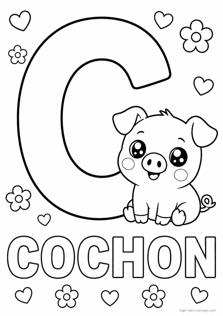coloriage lettre c cochon - dessin gratuit &agrave; imprimer