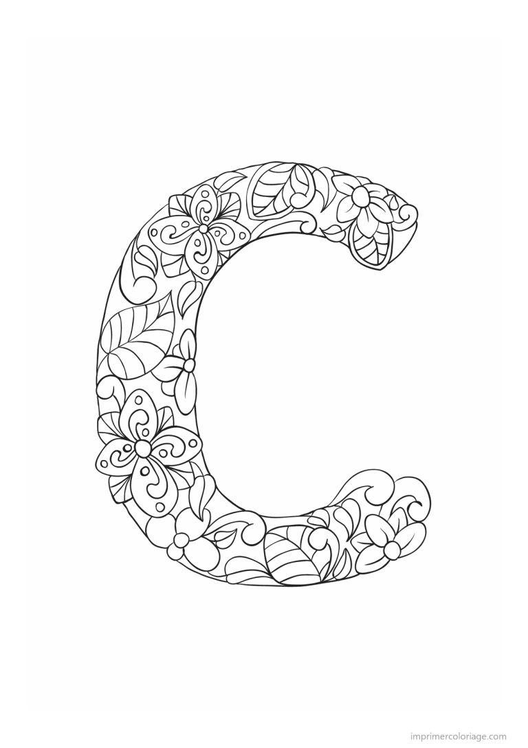 coloriage lettre c fleurs zen - dessin gratuit &agrave; imprimer