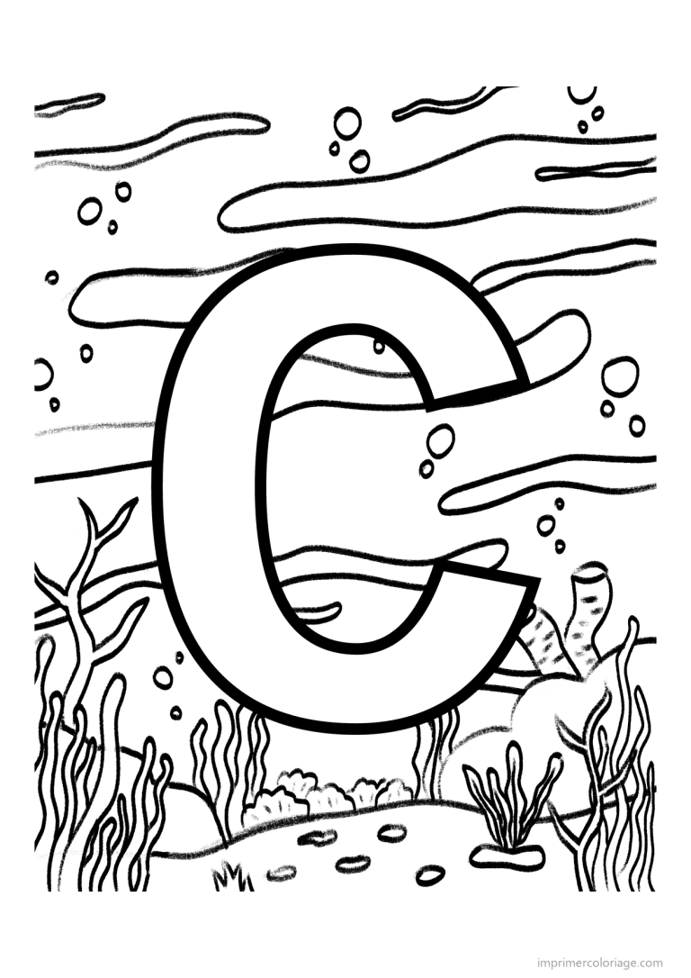 coloriage lettre c fond marin - dessin gratuit &agrave; imprimer