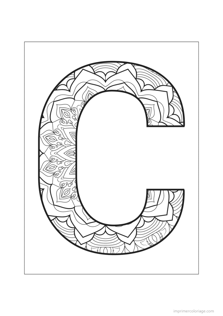 coloriage lettre c mandala fleuri - dessin gratuit &agrave; imprimer