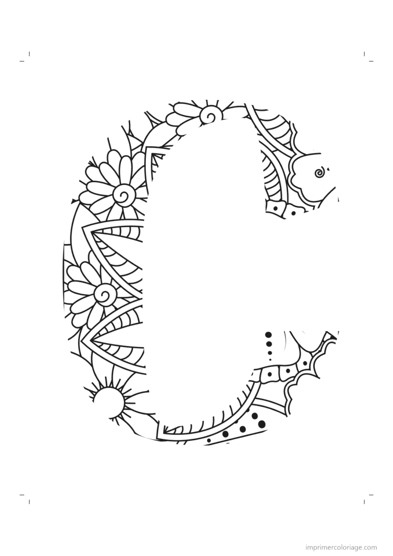 coloriage lettre c minuscule zentangle - dessin gratuit &agrave; imprimer