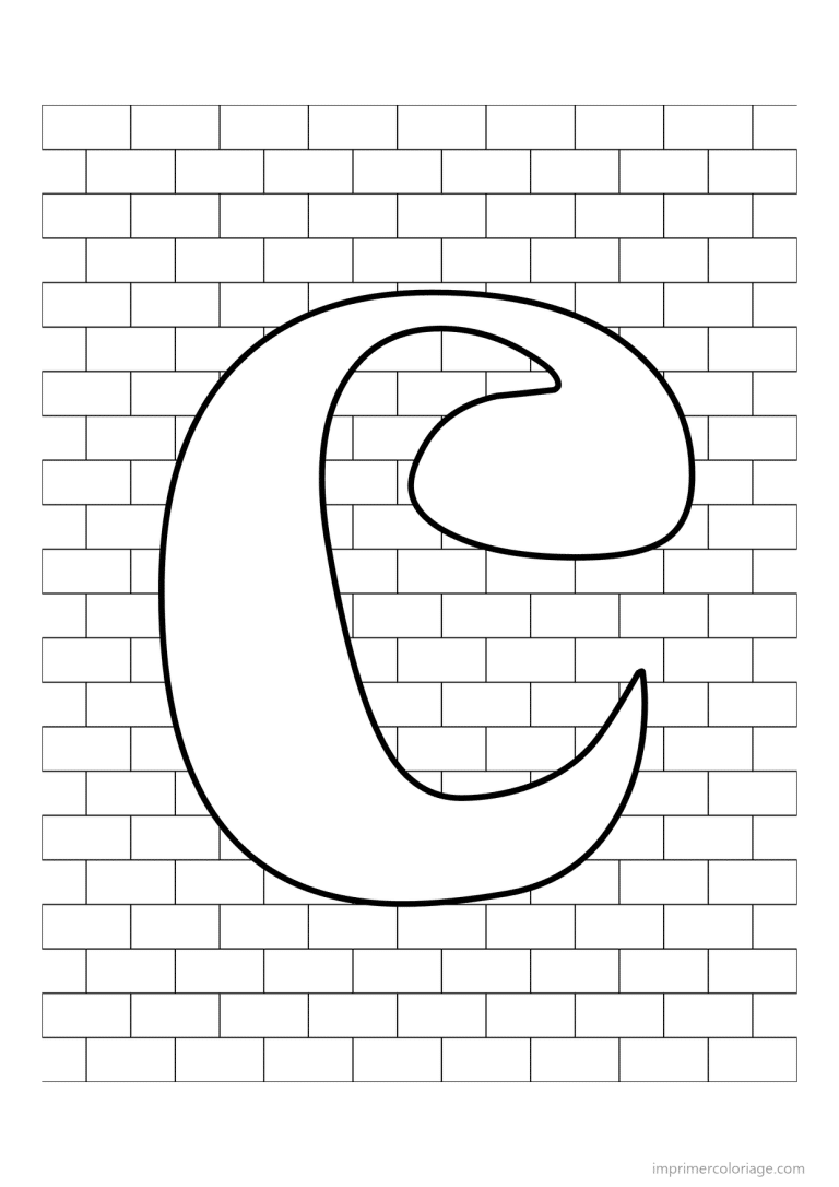 coloriage lettre c mur de briques - dessin gratuit &agrave; imprimer