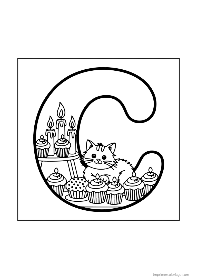 coloriage lettre c scene illustree - dessin gratuit &agrave; imprimer