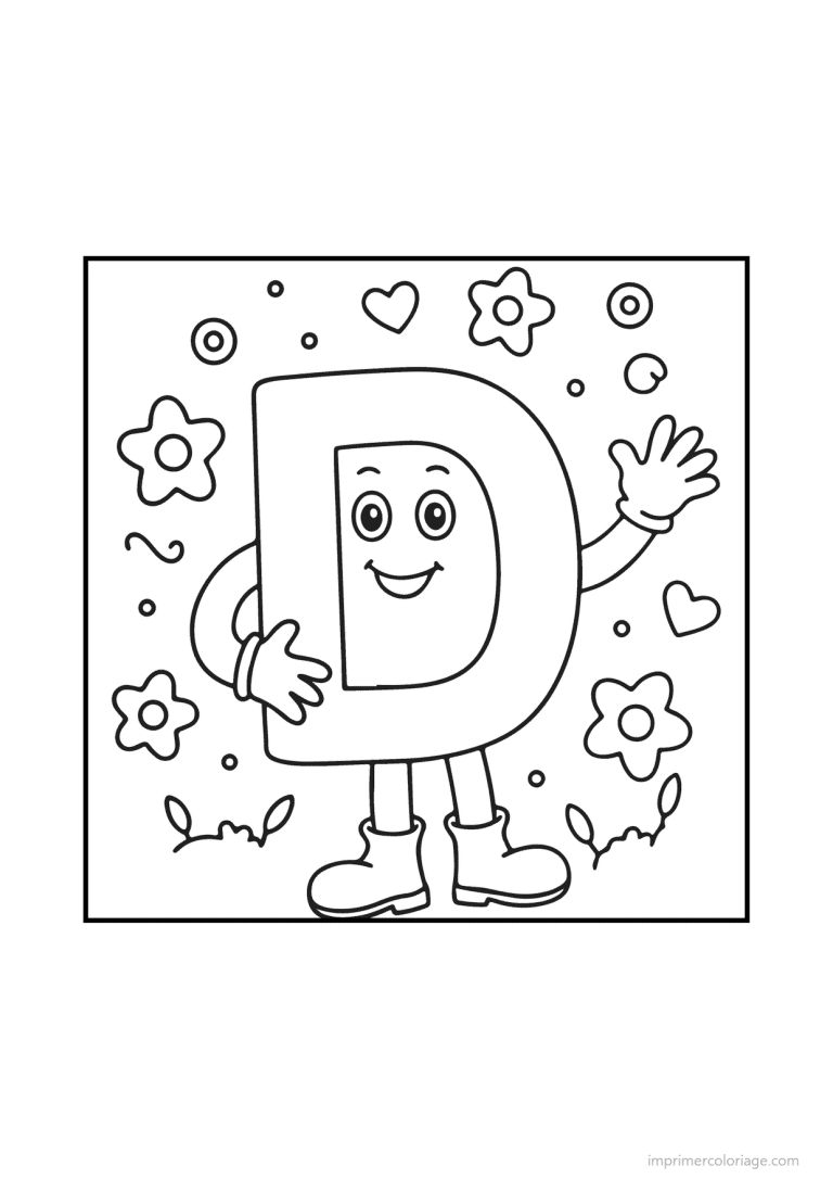 coloriage lettre d bonhomme doodle - dessin gratuit &agrave; imprimer