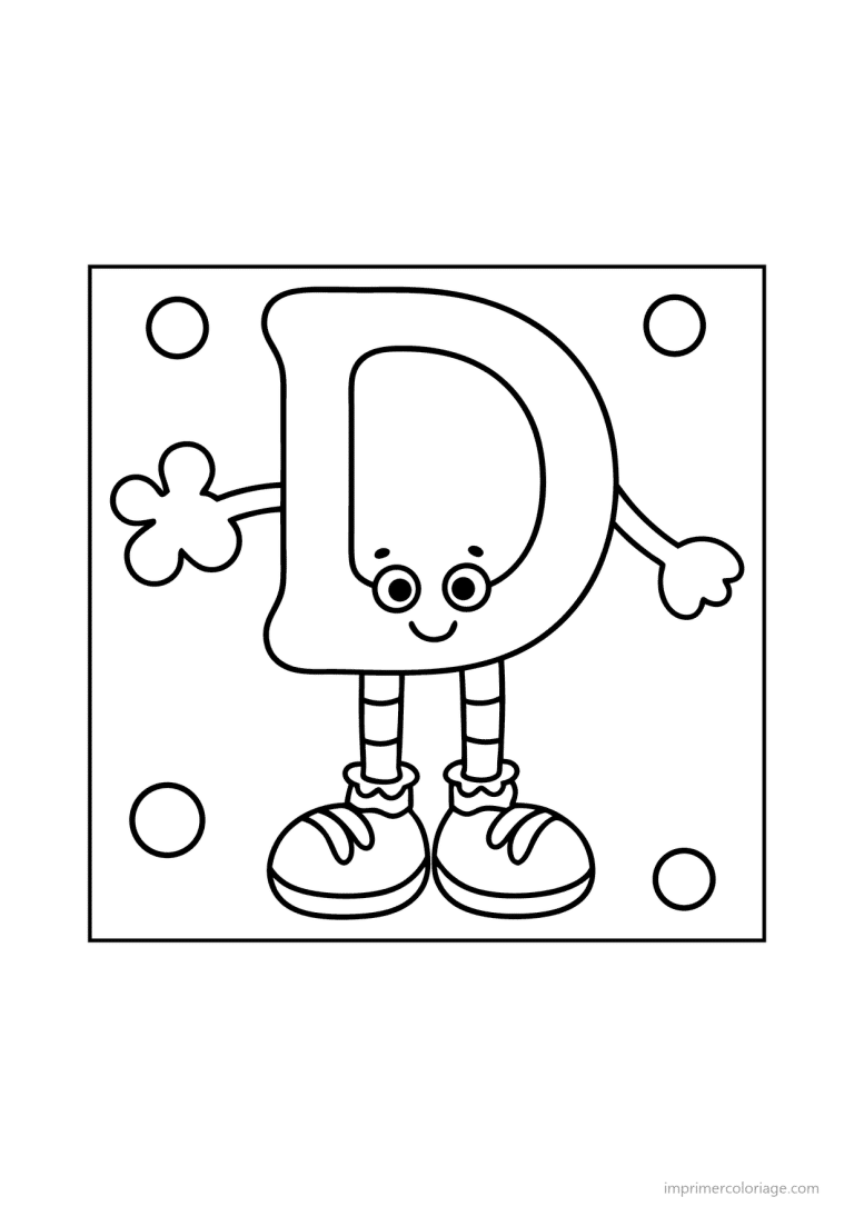 coloriage lettre d bonhomme etoiles - dessin gratuit &agrave; imprimer